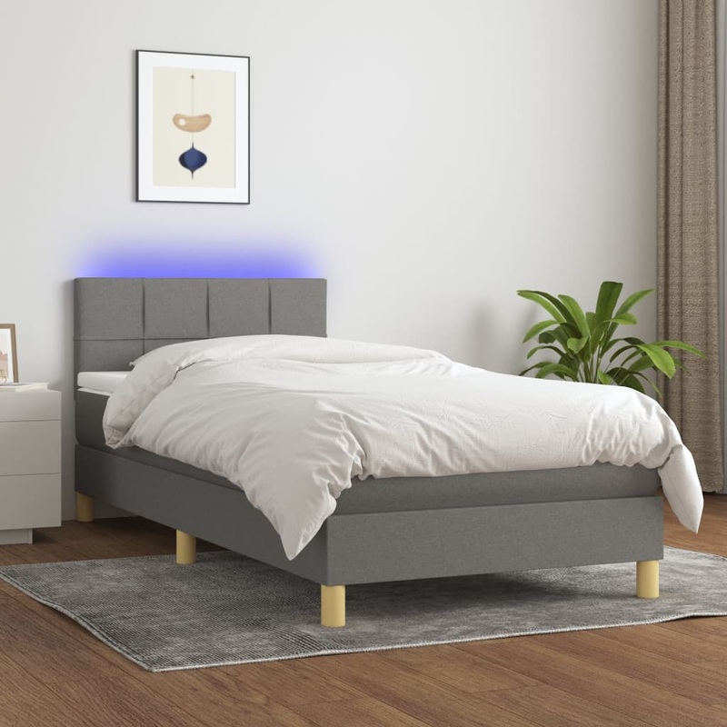 Sommier  lattes de lit avec matelas et LED Gris fonc 80x200cm