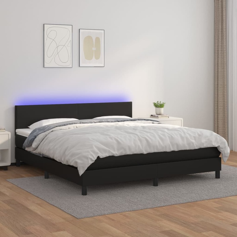 Sommier  lattes de lit avec matelas et LED Noir 180x200 cm