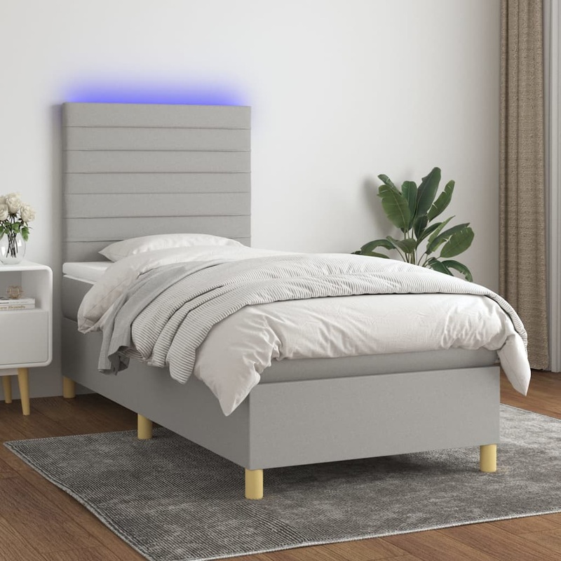 Sommier  lattes de lit et matelas et LED Gris clair 90x190 cm
