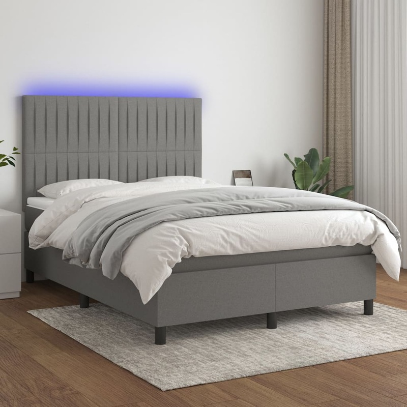 Sommier  lattes de lit et matelas et LED Gris fonc 140x190 cm