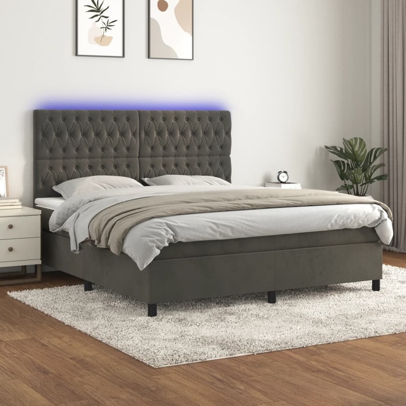 Sommier  lattes de lit matelas et LED Gris fonc 180x200 cm