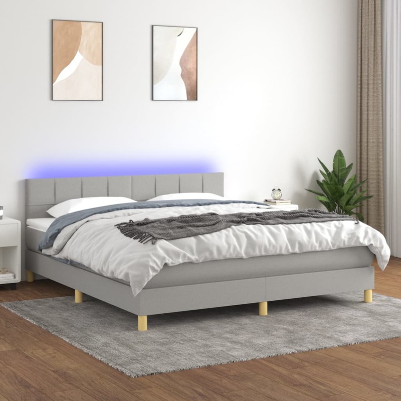 Sommier  lattes de lit matelas LED Gris clair 160x200 cm Tissu